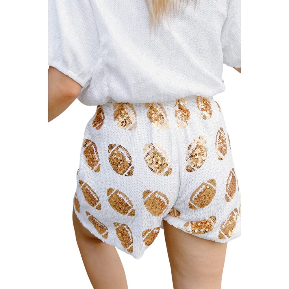WHY DRESS NWT White & Gold Football Sequin Shorts, Size Large - Picture 6 of 13